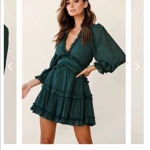 LANEY CUTOUT BACK BALLOON SLEEVE DRESS GREEN